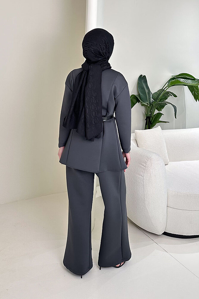 Luxe Scuba Pantolonlu Takım - Antrasit - JOUE (5)