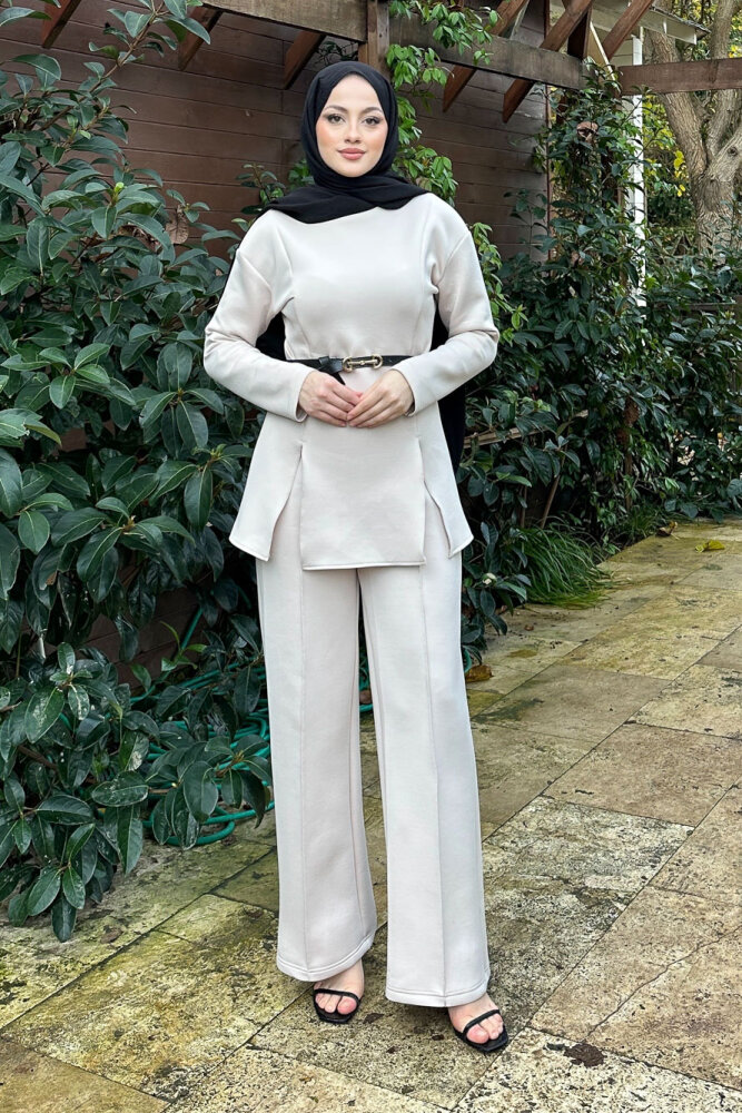 Luxe Scuba Pantolonlu Takım - Bej - JOUE (0)