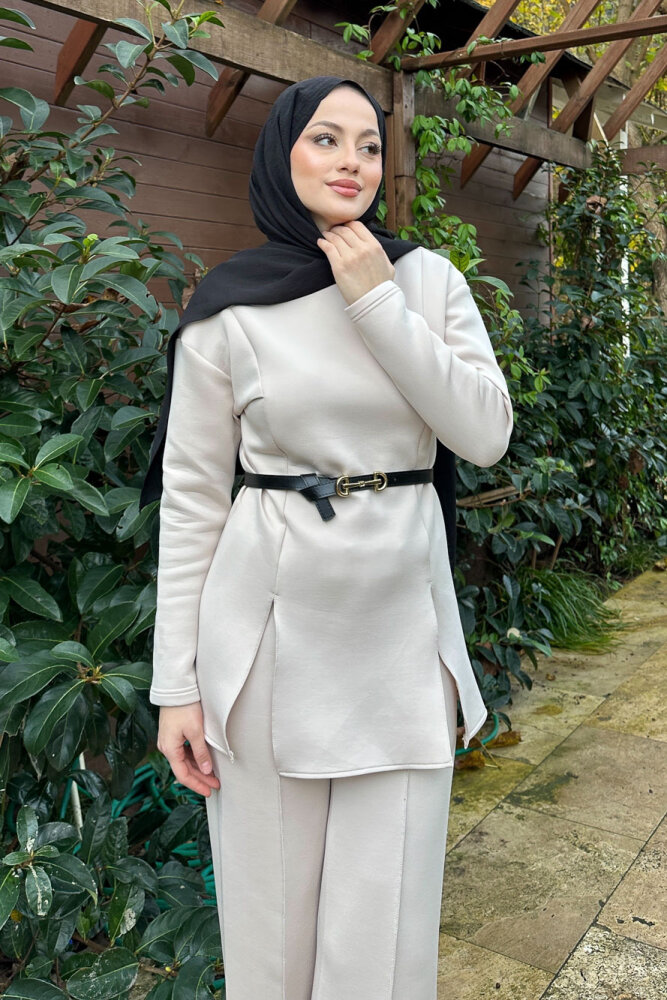 Luxe Scuba Pantolonlu Takım - Bej - JOUE (1)