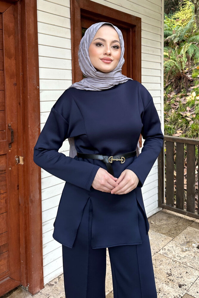 Luxe Scuba Pantolonlu Takım - Lacivert - 2