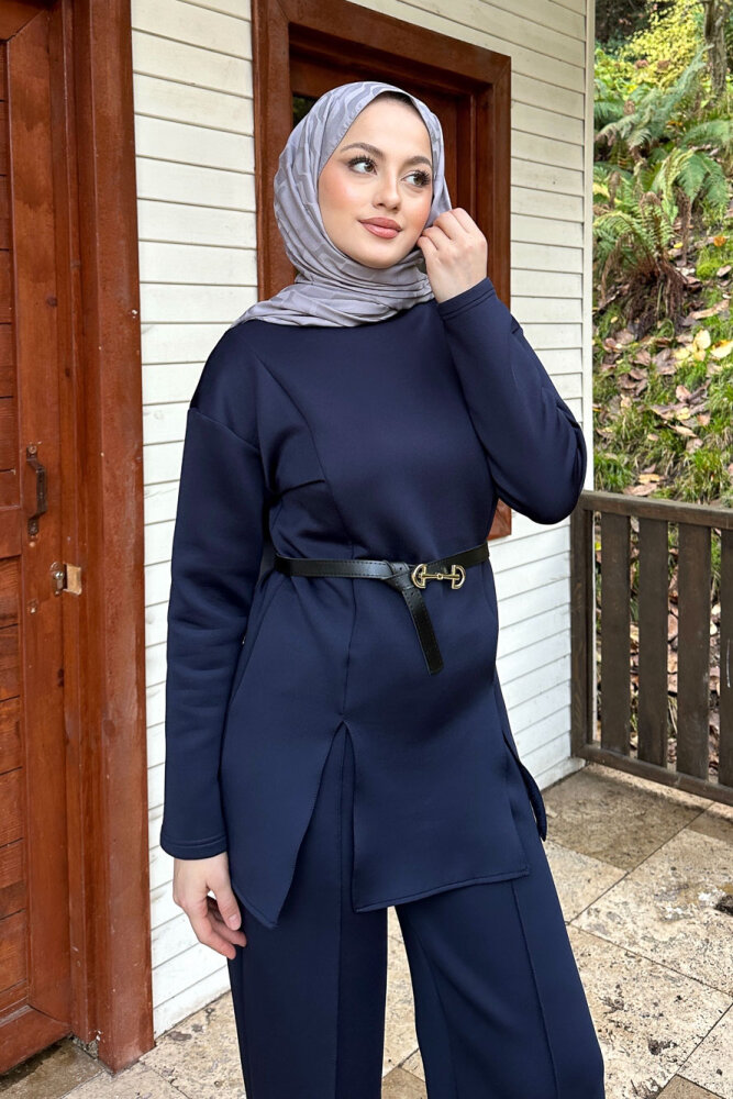 Luxe Scuba Pantolonlu Takım - Lacivert - JOUE (5)