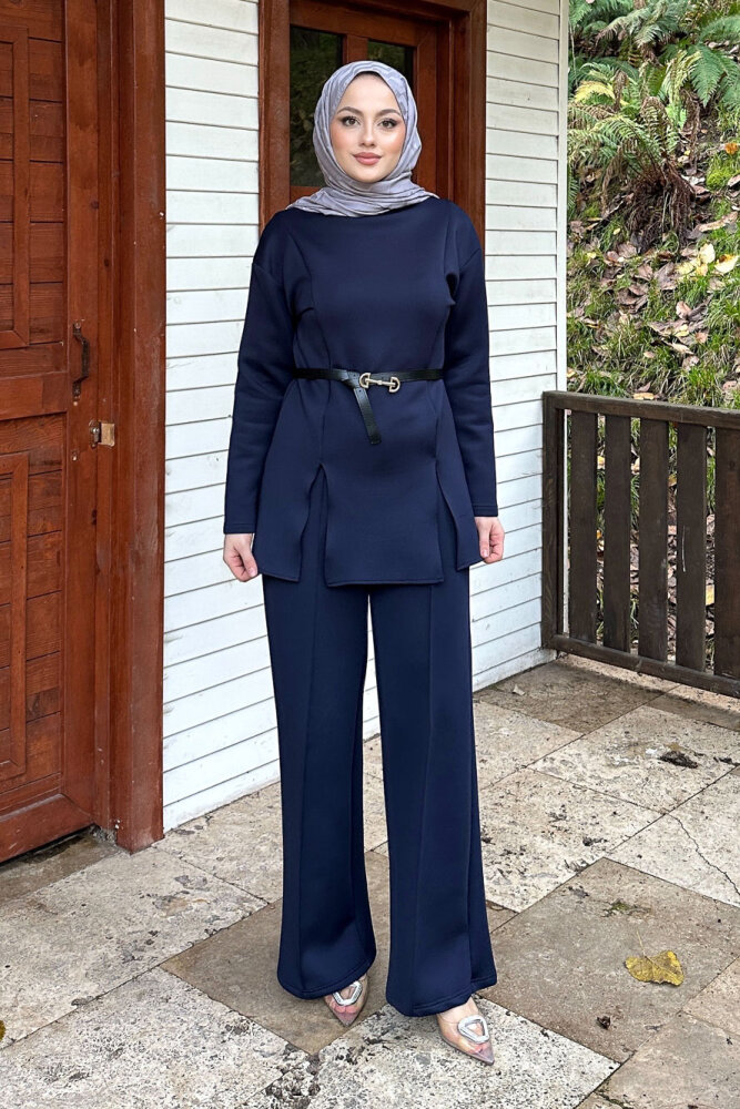 Luxe Scuba Pantolonlu Takım - Lacivert - 4