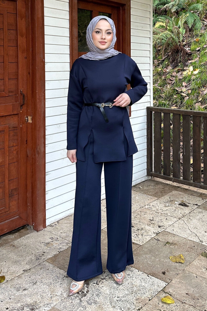 Luxe Scuba Pantolonlu Takım - Lacivert - 1