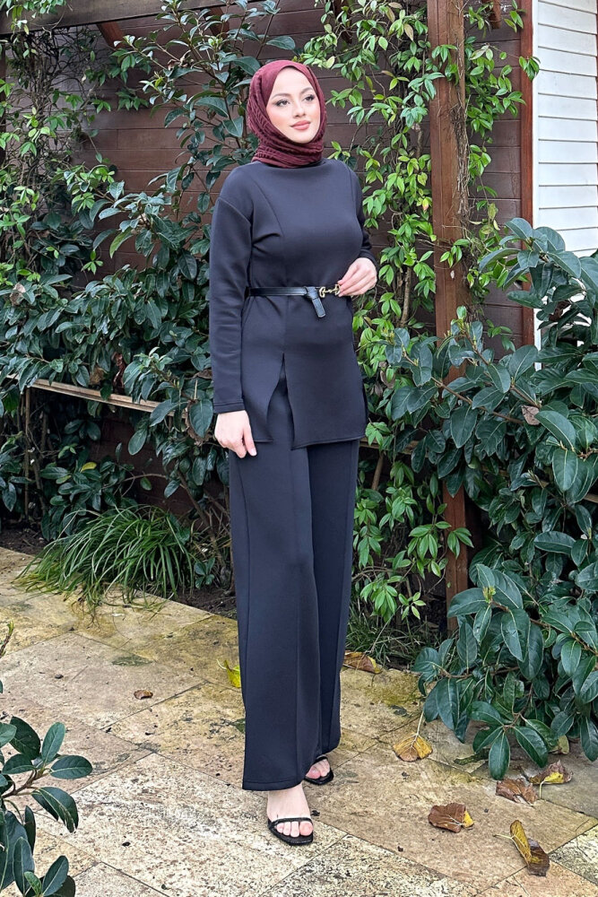 Luxe Scuba Pantolonlu Takım - Siyah - 1