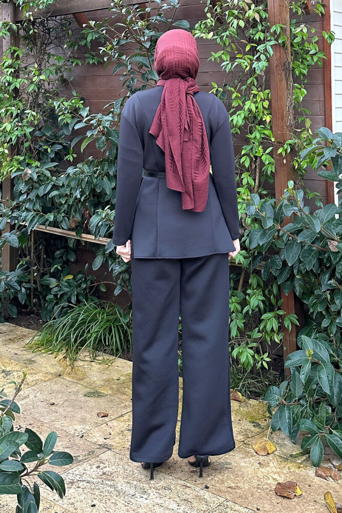 Luxe Scuba Pantolonlu Takım - Siyah - 4