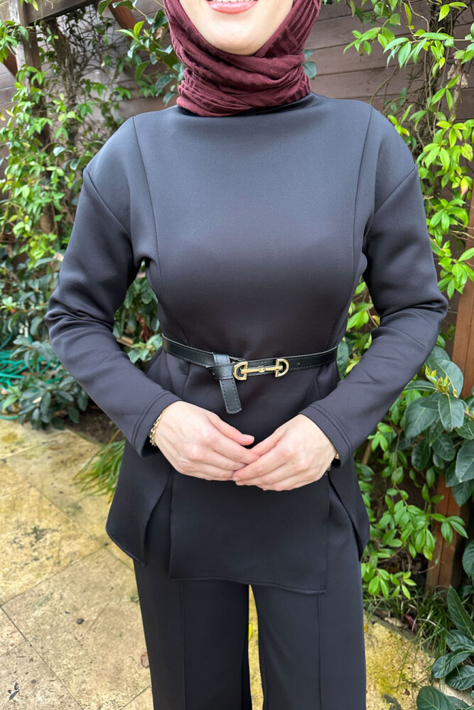 Luxe Scuba Pantolonlu Takım - Siyah - 3