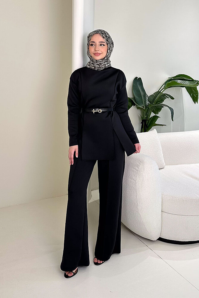 Luxe Scuba Pantolonlu Takım - Siyah - 1