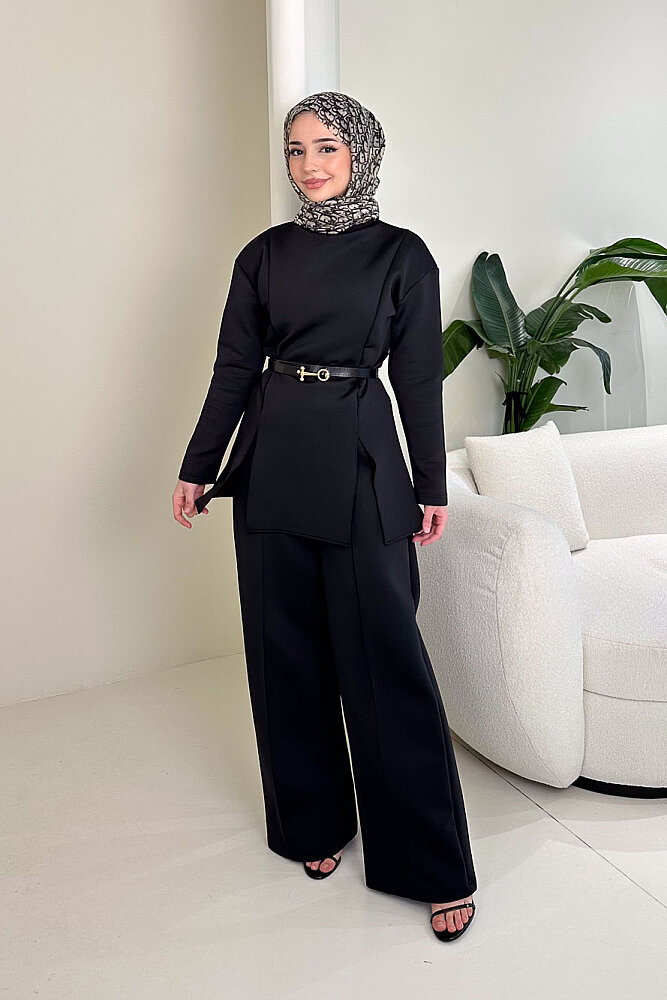 Luxe Scuba Pantolonlu Takım - Siyah - 3