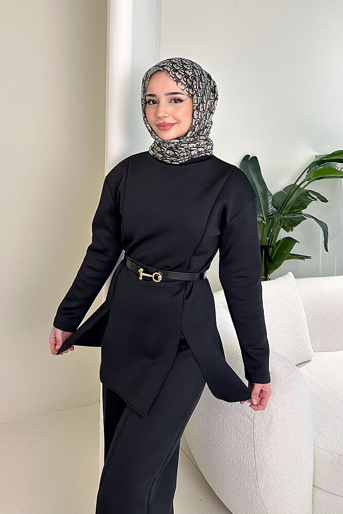 Luxe Scuba Pantolonlu Takım - Siyah - 2