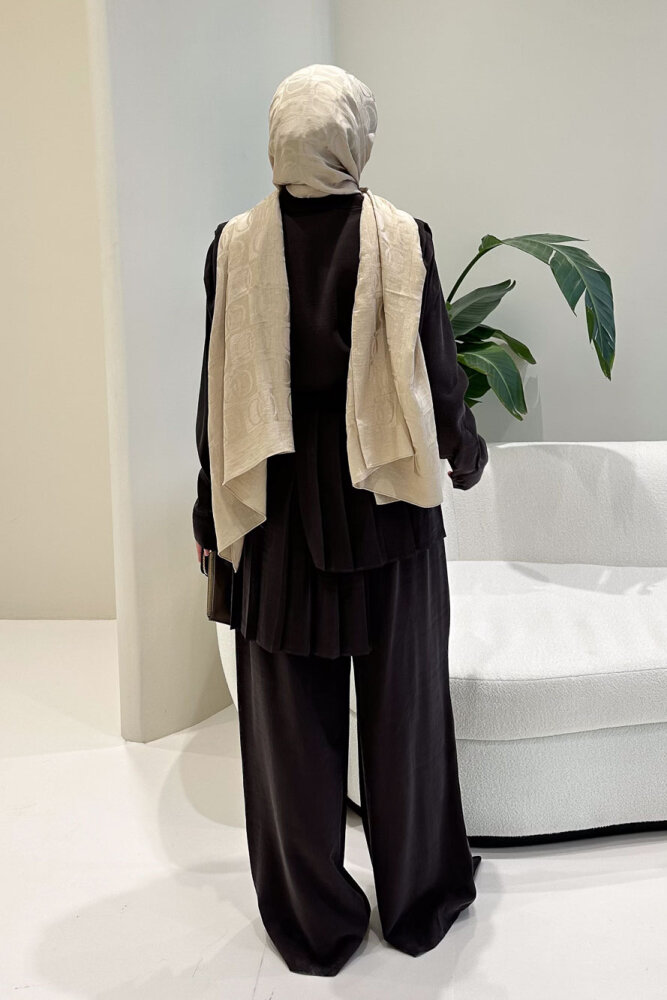 Lynara Yakalı Bluz Pantolon Etek Takım - Kahverengi - HEWES (3)