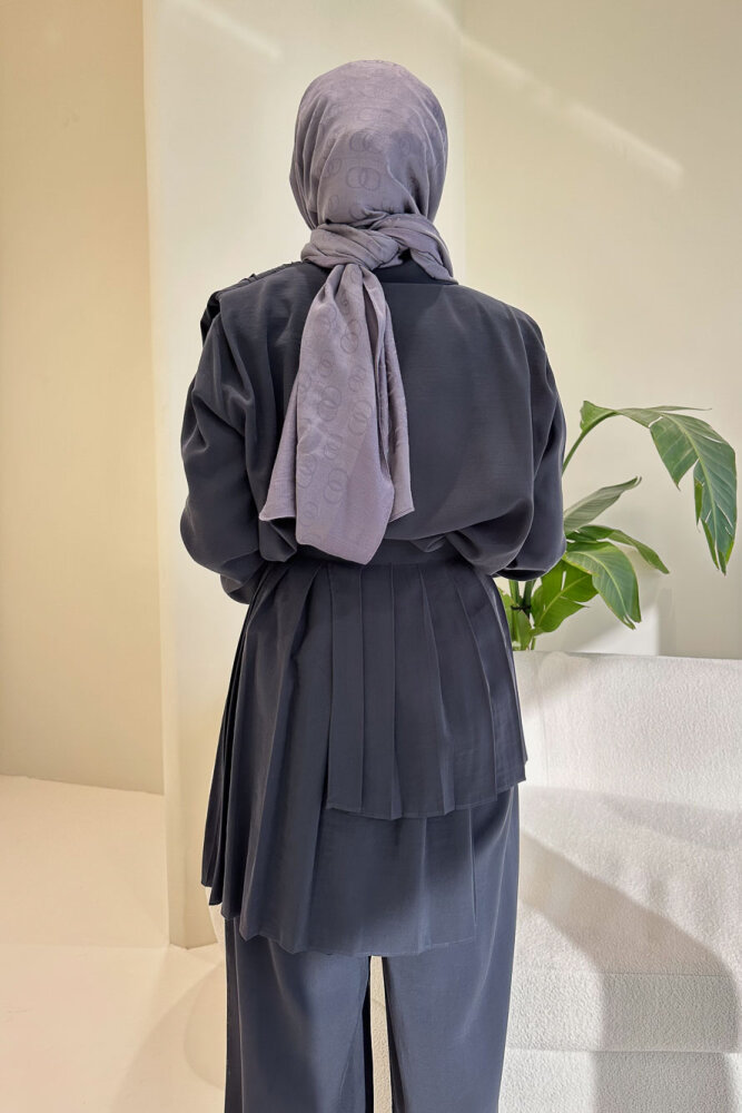 Lynara Yakalı Bluz Pantolon Etek Takım - Lacivert - 8