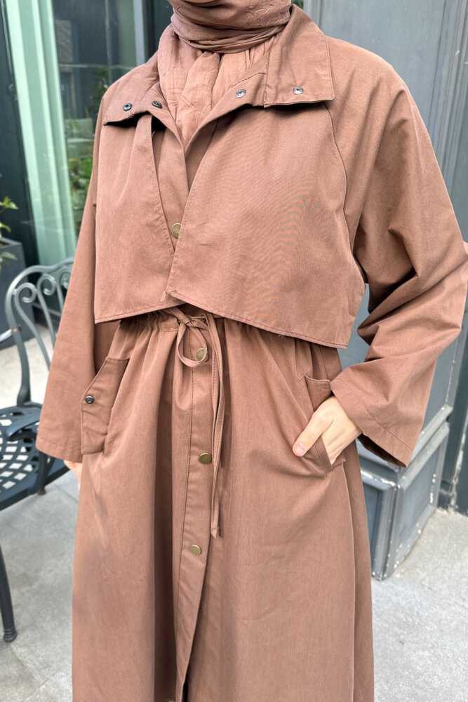 Lyon Beli Büzgülü Tam Boy Trençkot - Sütlü Kahve - ALLMİSS (4)