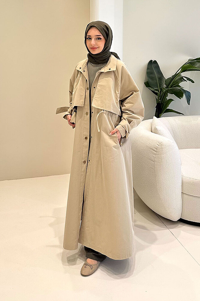 Lyon Beli Büzgülü Trençkot - Bej - 5