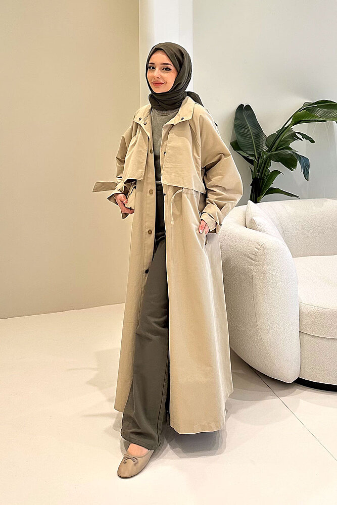Lyon Beli Büzgülü Trençkot - Bej - 7
