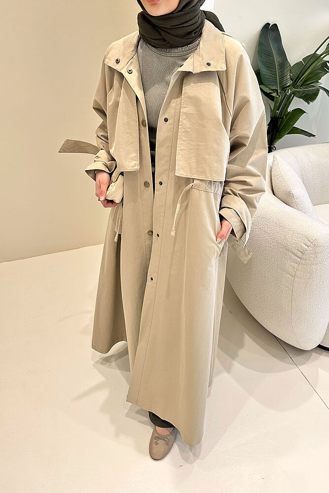 Lyon Beli Büzgülü Trençkot - Bej - 6