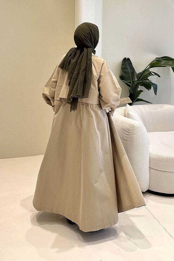 Lyon Beli Büzgülü Trençkot - Bej - 8