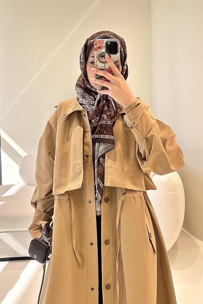 Lyon Beli Büzgülü Trençkot - Camel - ALLMİSS (4)
