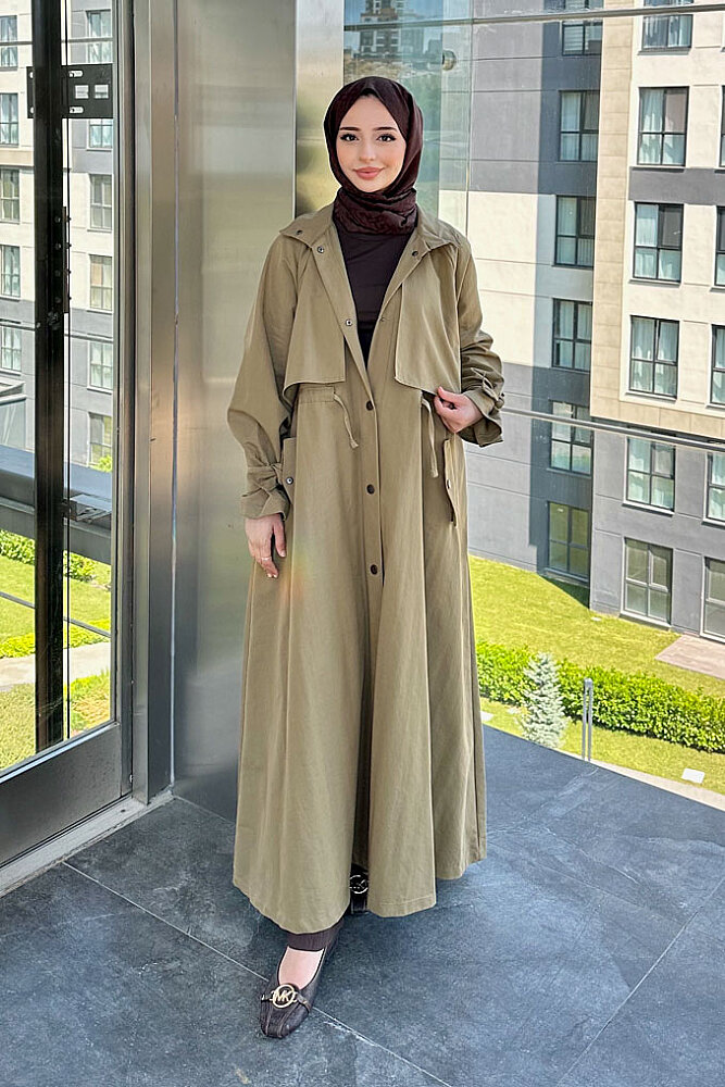 Lyon Beli Büzgülü Trençkot - Haki - 5