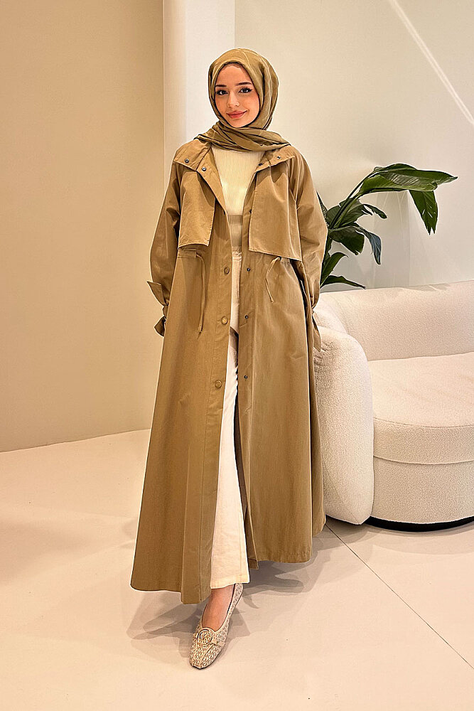 Lyon Beli Büzgülü Trençkot - Haki - 7