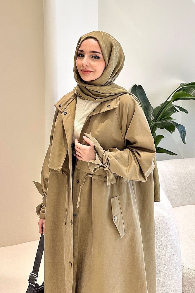 Lyon Beli Büzgülü Trençkot - Haki - ALLMİSS (2)