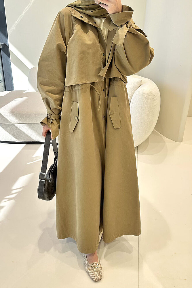 Lyon Beli Büzgülü Trençkot - Haki - 4