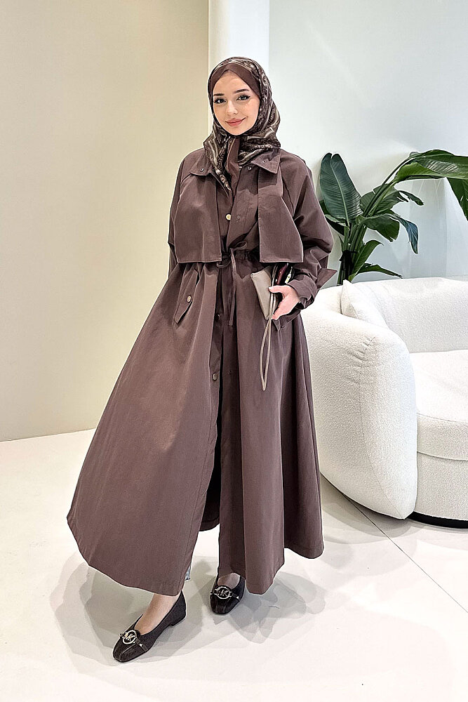 Lyon Beli Büzgülü Trençkot - Kahverengi - ALLMİSS (0)