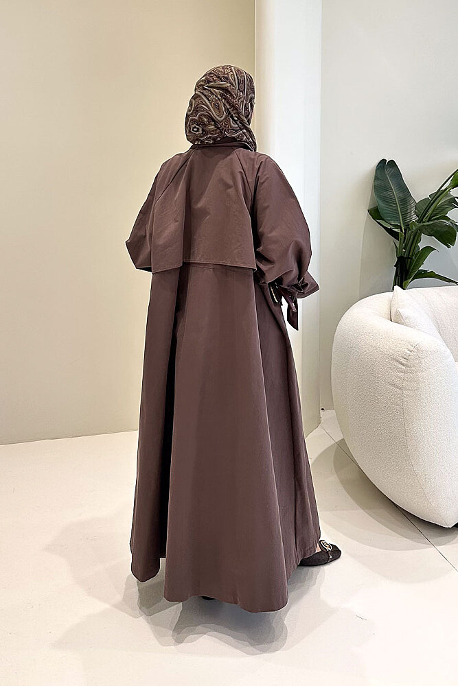 Lyon Beli Büzgülü Trençkot - Kahverengi - 7