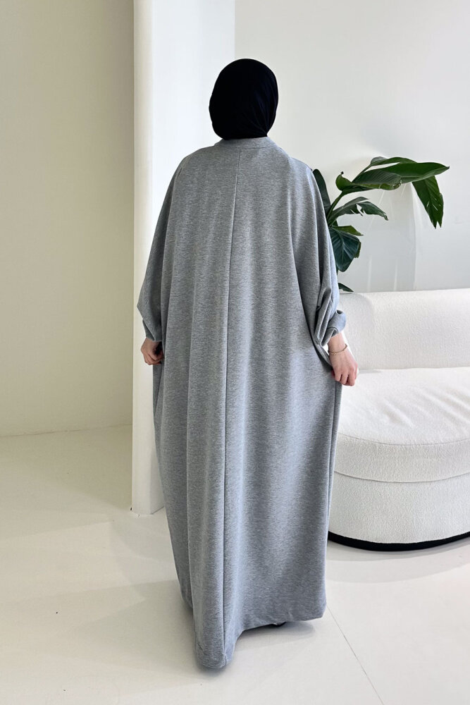 Mahya Seyyar Başörtülü Penye Elbise - Gri - 4