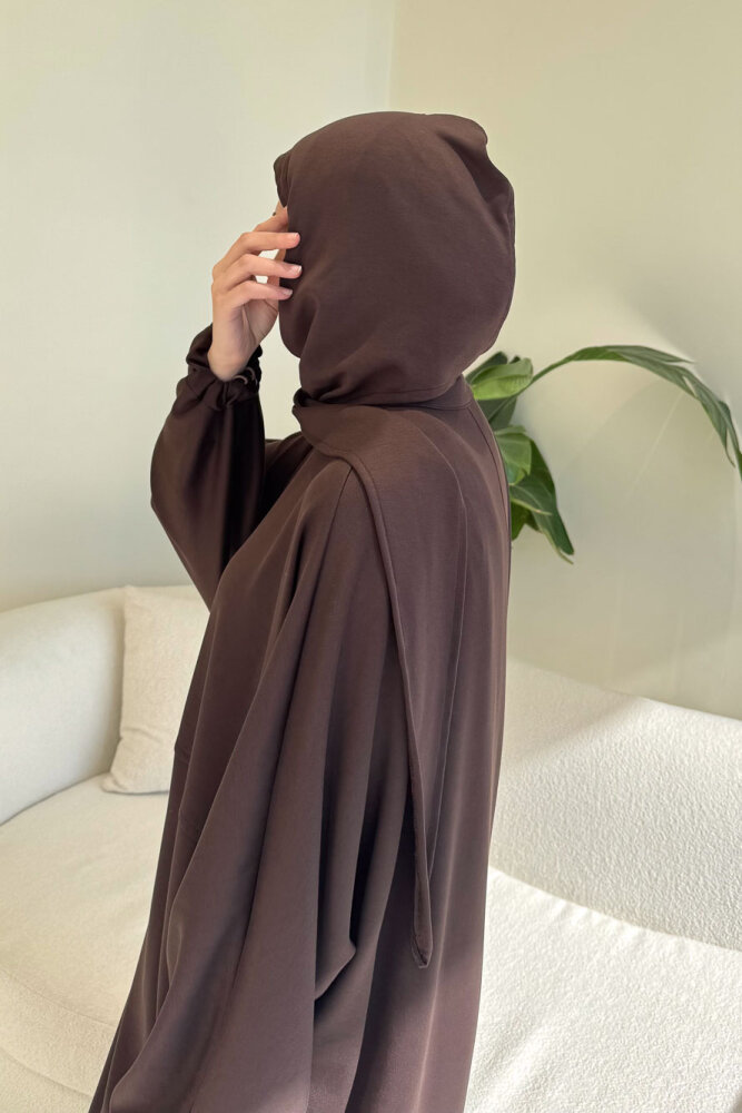 Mahya Seyyar Başörtülü Penye Elbise - Kahverengi - ALLMİSS (1)