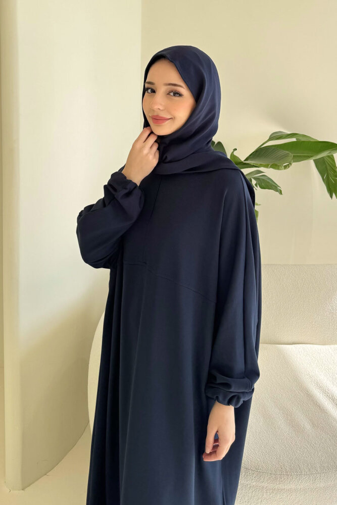 Mahya Seyyar Başörtülü Penye Elbise - Lacivert - ALLMİSS (2)