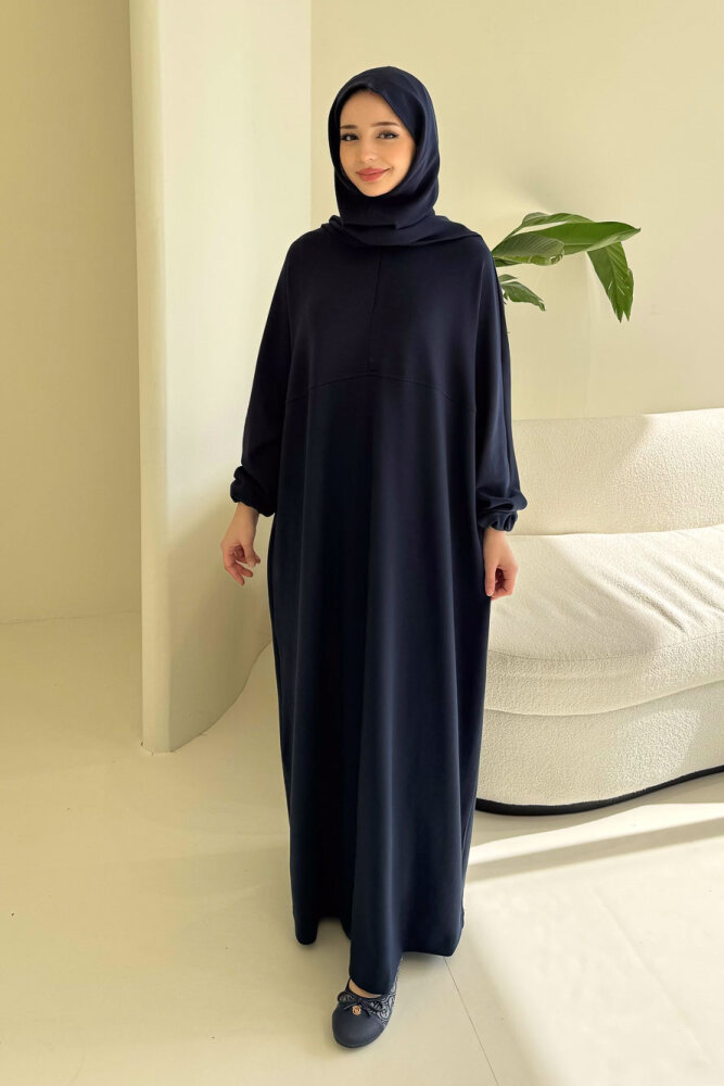 Mahya Seyyar Başörtülü Penye Elbise - Lacivert - ALLMİSS (0)