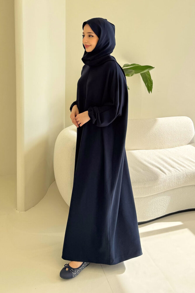 Mahya Seyyar Başörtülü Penye Elbise - Lacivert - ALLMİSS (5)