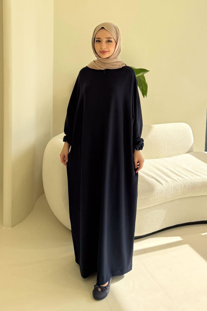 Mahya Seyyar Başörtülü Penye Elbise - Lacivert - ALLMİSS (3)