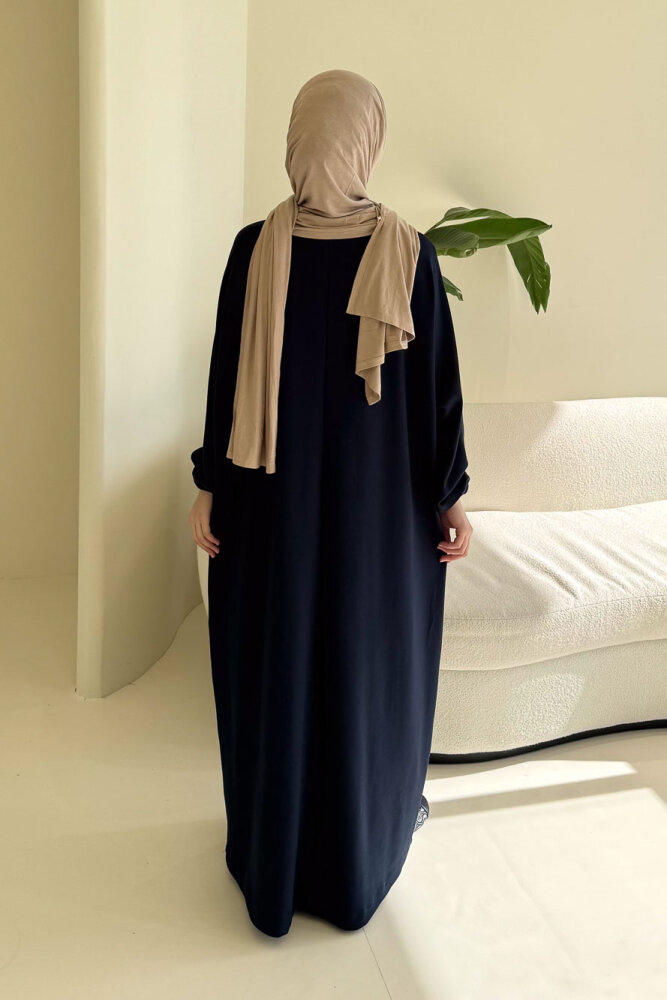 Mahya Seyyar Başörtülü Penye Elbise - Lacivert - 5