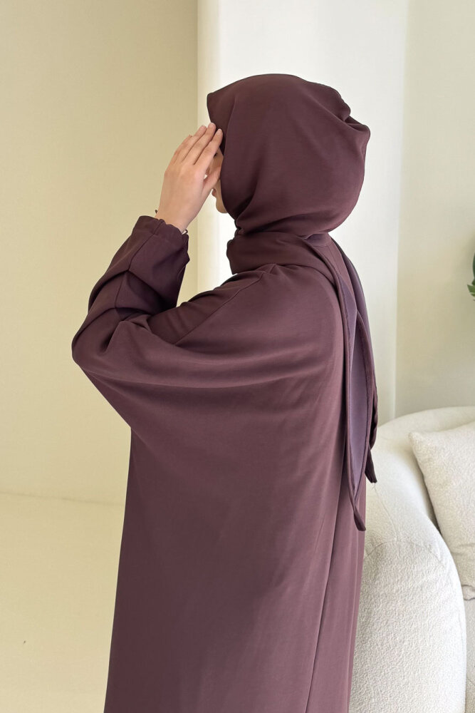 Mahya Seyyar Başörtülü Penye Elbise - Mürdüm - ALLMİSS (1)