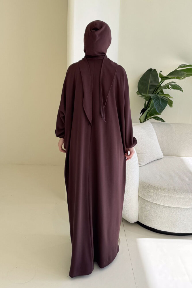 Mahya Seyyar Başörtülü Penye Elbise - Mürdüm - 4