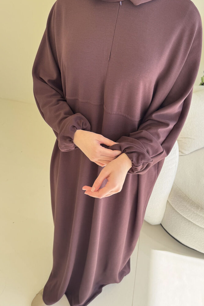 Mahya Seyyar Başörtülü Penye Elbise - Mürdüm - 3