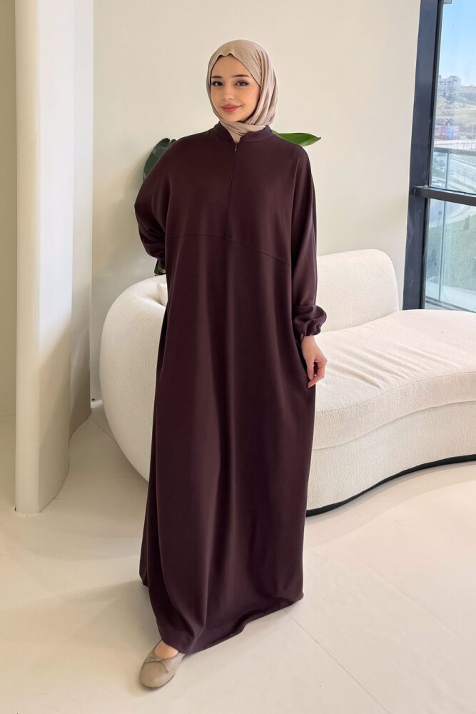 Mahya Seyyar Başörtülü Penye Elbise - Mürdüm - ALLMİSS (4)