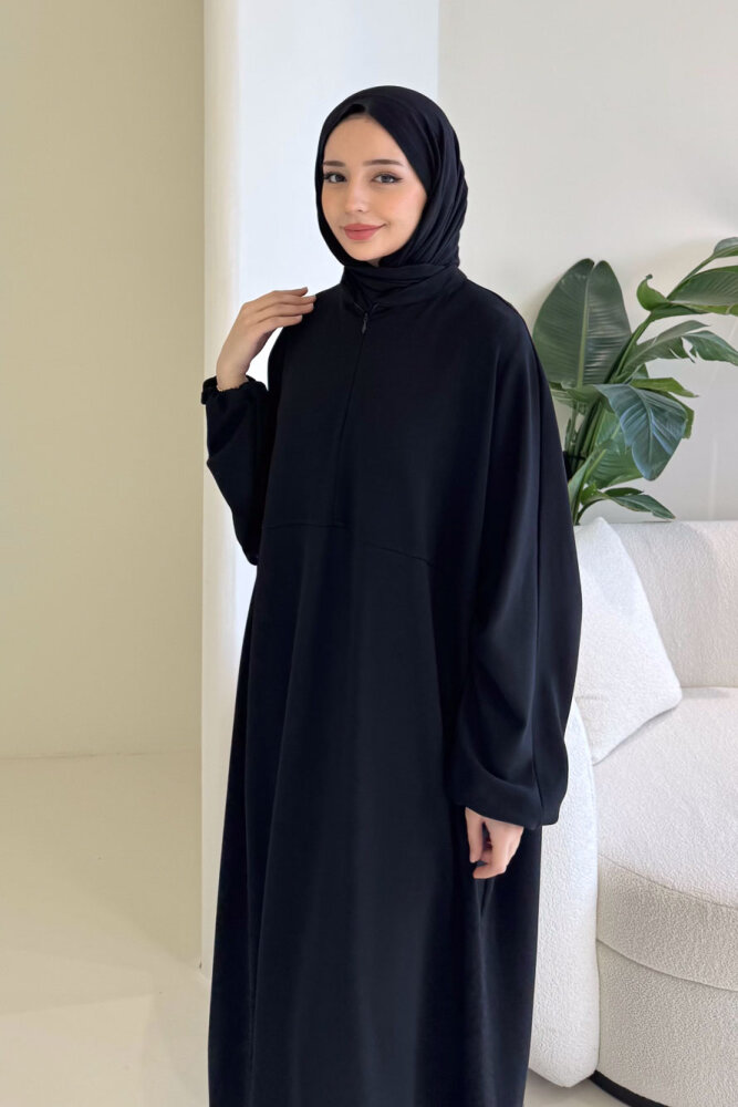 Mahya Seyyar Başörtülü Penye Elbise - Siyah - 3