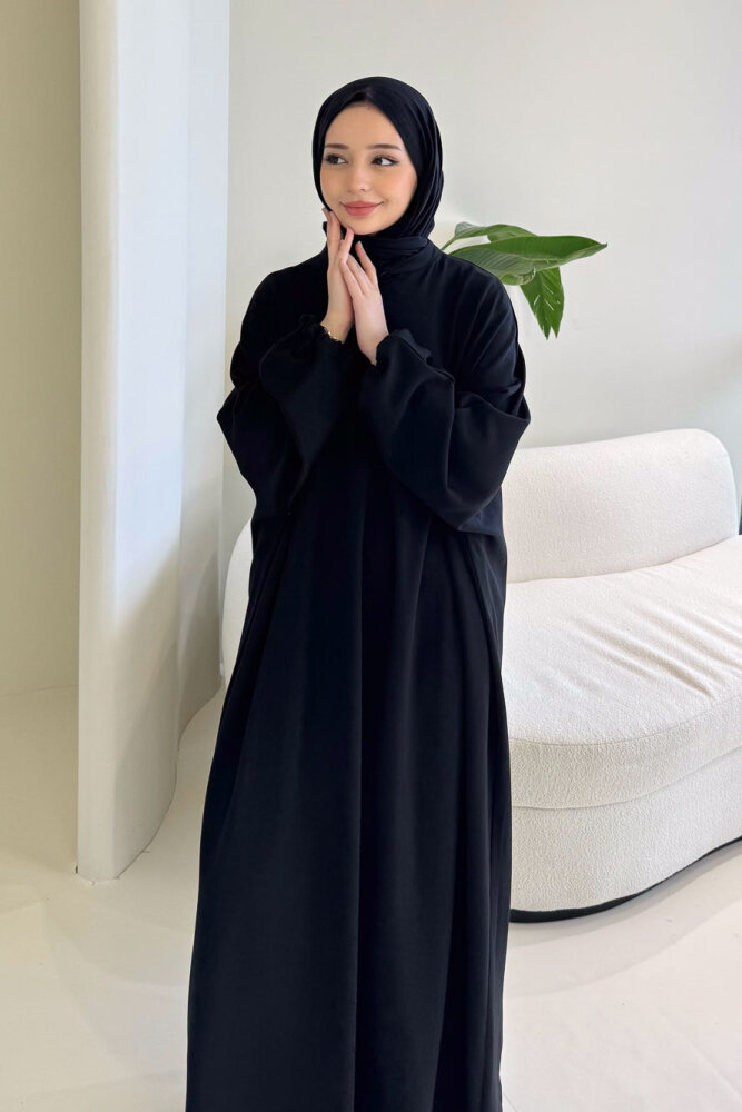 Mahya Seyyar Başörtülü Penye Elbise - Siyah - ALLMİSS (0)