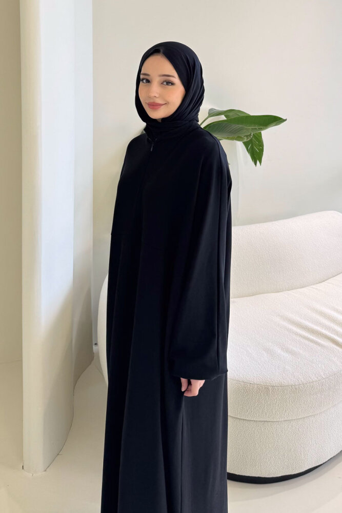 Mahya Seyyar Başörtülü Penye Elbise - Siyah - 5