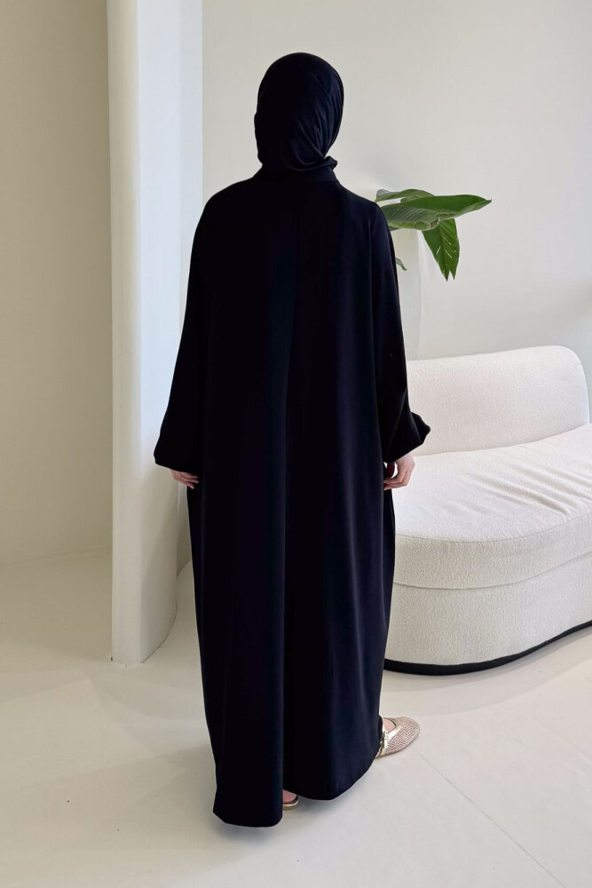 Mahya Seyyar Başörtülü Penye Elbise - Siyah - 8