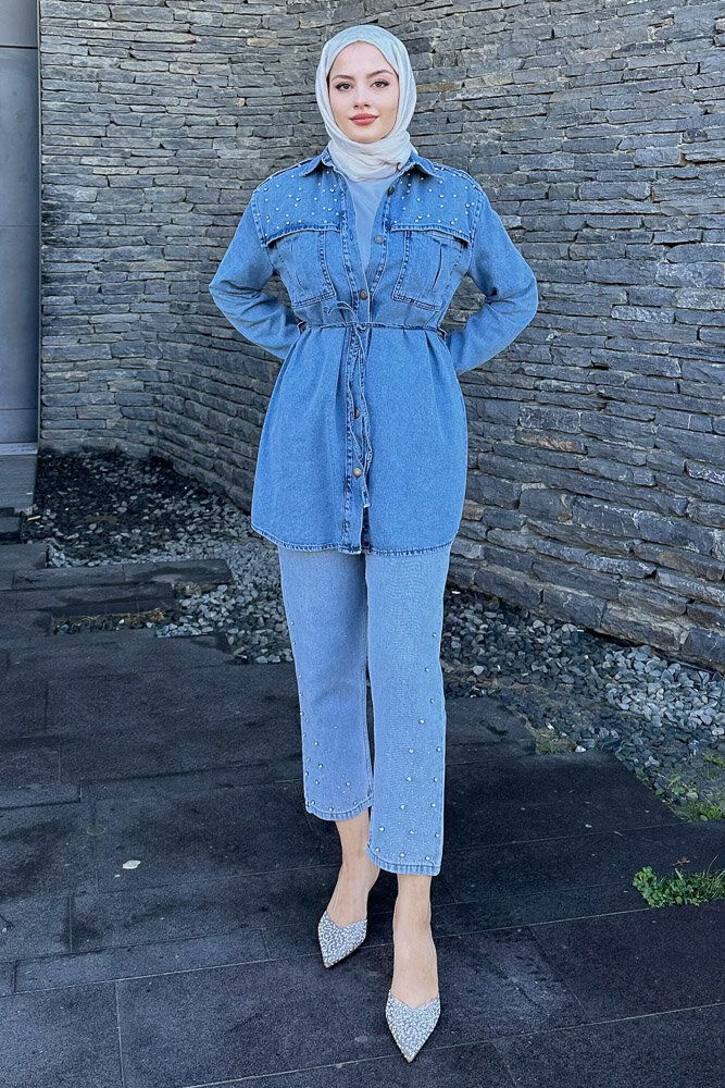 Marbella Taşlı Kemerli Ceket - Açık Mavi - MY MAGAZİN (4)