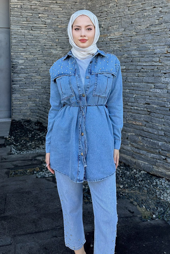 Marbella Taşlı Kemerli Ceket - Açık Mavi - MY MAGAZİN (5)