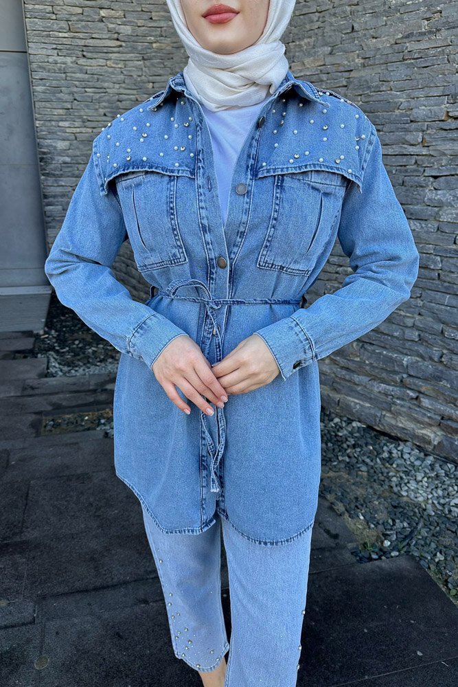Marbella Taşlı Kemerli Ceket - Açık Mavi - MY MAGAZİN (2)