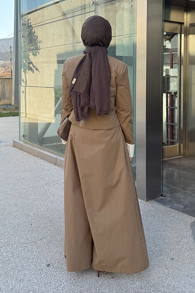 Maren Çizgi Detaylı Etek Pantolon Takım - Yağ Yeşili - 7