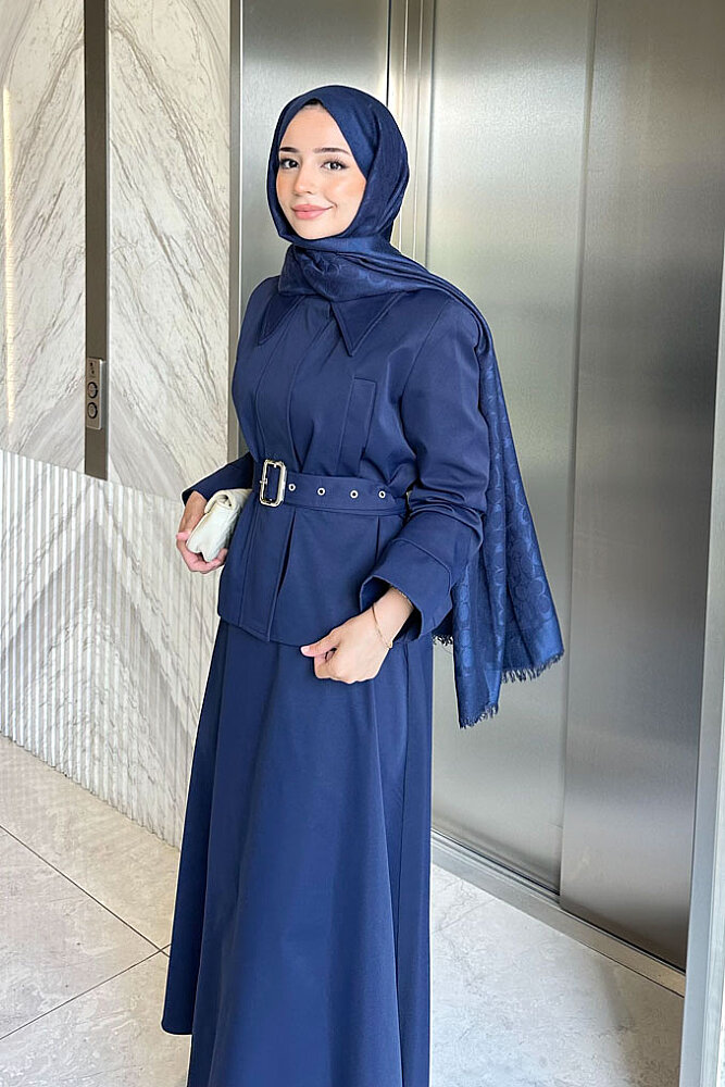 Margot Canvas Kemerli Etekli Takım - Lacivert - 1