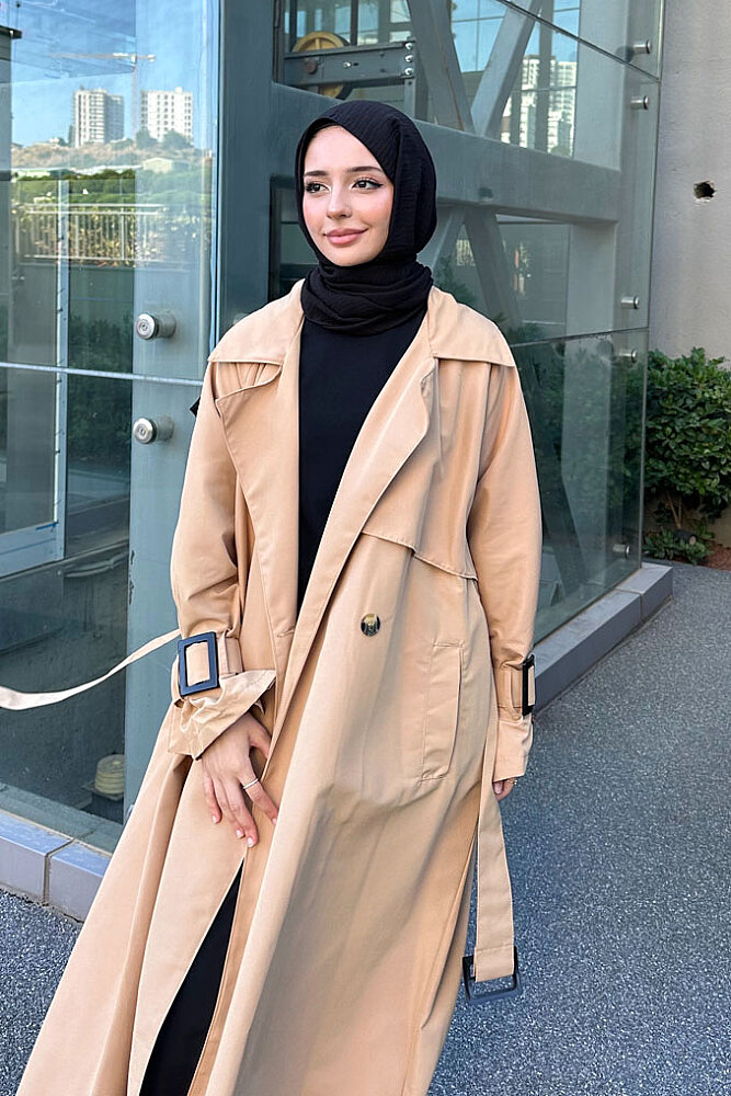 Maribel Kanvas Kemerli Trençkot - Camel - ALLMİSS (0)