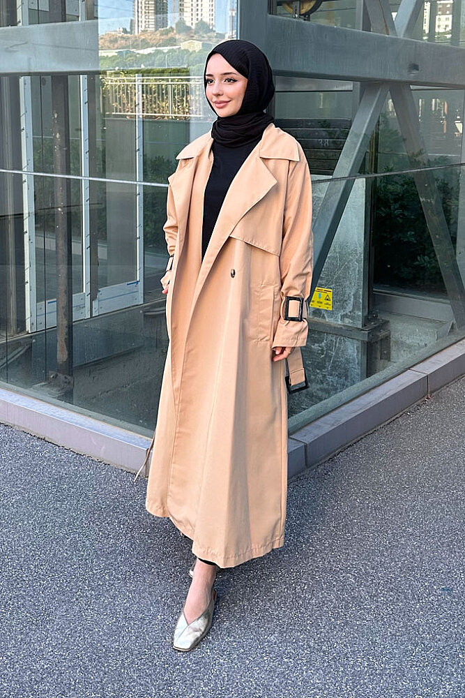 Maribel Kanvas Kemerli Trençkot - Camel - ALLMİSS (5)