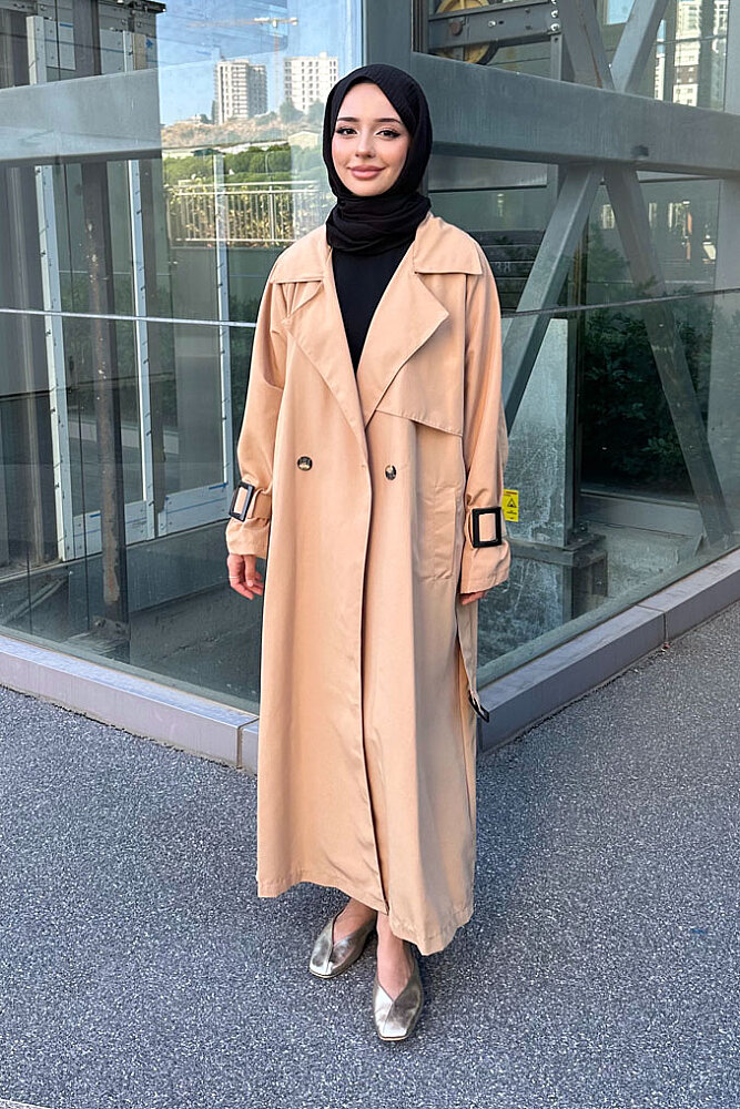 Maribel Kanvas Kemerli Trençkot - Camel - ALLMİSS (1)
